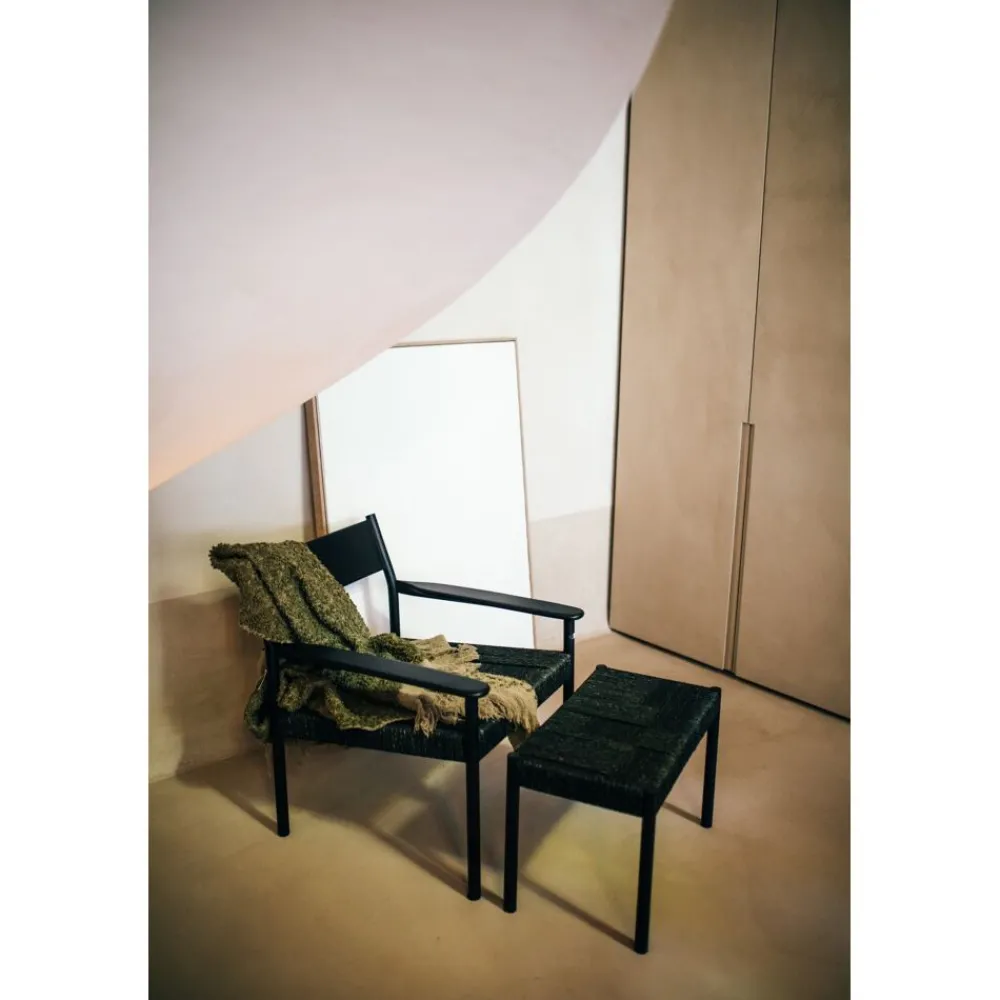 Pomax Canapés-CULLINAN - chaise relax - bois de mangier / jonc de mer - L 66,5 x W 72,5 x H 74 cm - noir