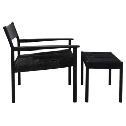 Pomax Bancs-CULLINAN - repos-pieds - bois de mangier / jonc de mer - L 60 x W 35 x H 40 cm - noir