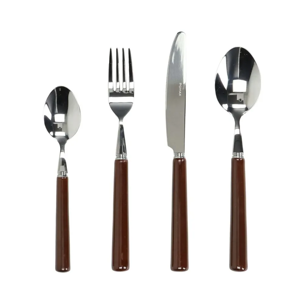 Pomax Couverts-DALI - set/16 couverts 18/0 - acier inoxidable / porcelain - brun