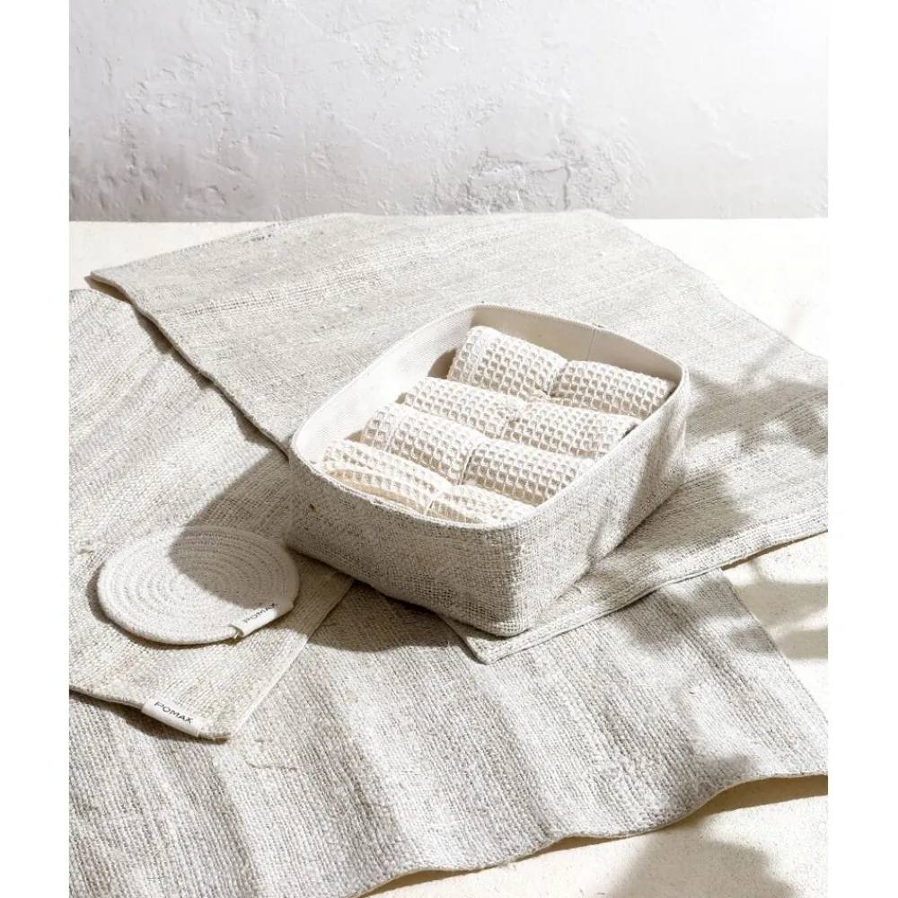 Pomax Linge De Table-ECKOO - set/4 sous-verres - coton - DIA 10 cm - blanc
