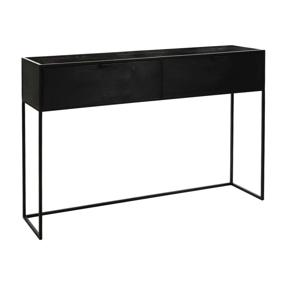 Pomax Consoles-ESZENTIAL - meuble console avec 2 tiroirs - métal / bois de sapin - L 120 x W 30 x H 80 cm - noir