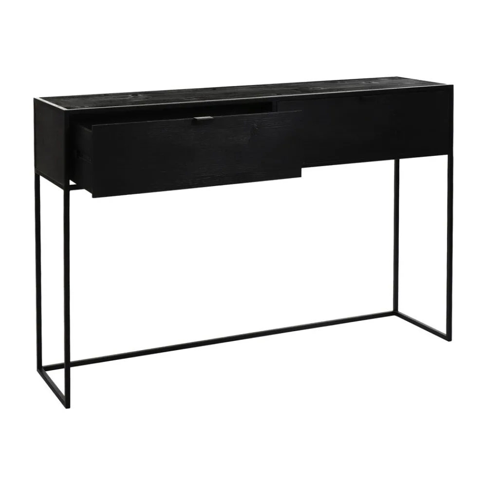 Pomax Consoles-ESZENTIAL - meuble console avec 2 tiroirs - métal / bois de sapin - L 120 x W 30 x H 80 cm - noir