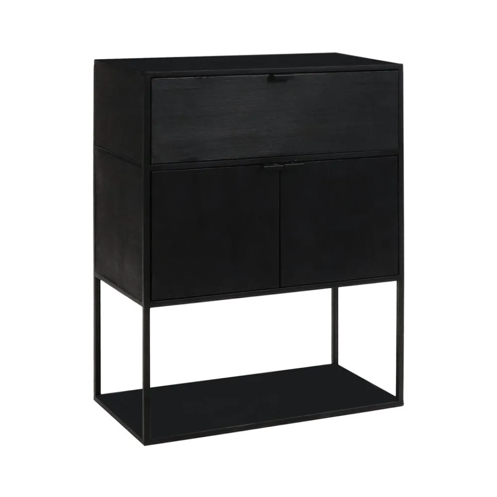 Pomax Étagères-ESZENTIAL - rack 2 portes 1 tiroir - métal / bois de sapin - L 60 x W 30 x H 80 cm - noir