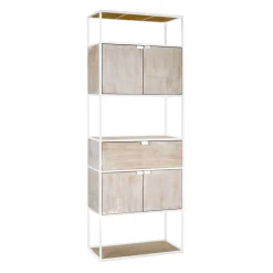 Pomax Étagères-ESZENTIAL - rack 4 portes 1 tiroir - métal / bois de sapin - L 60 x W 30 x H 165 cm - naturel/blanc