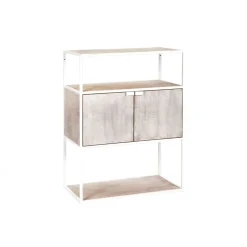 Pomax Étagères-ESZENTIAL - rack 2 portes - métal / bois de sapin - L 60 x W 30 x H 80 cm - naturel/blanc