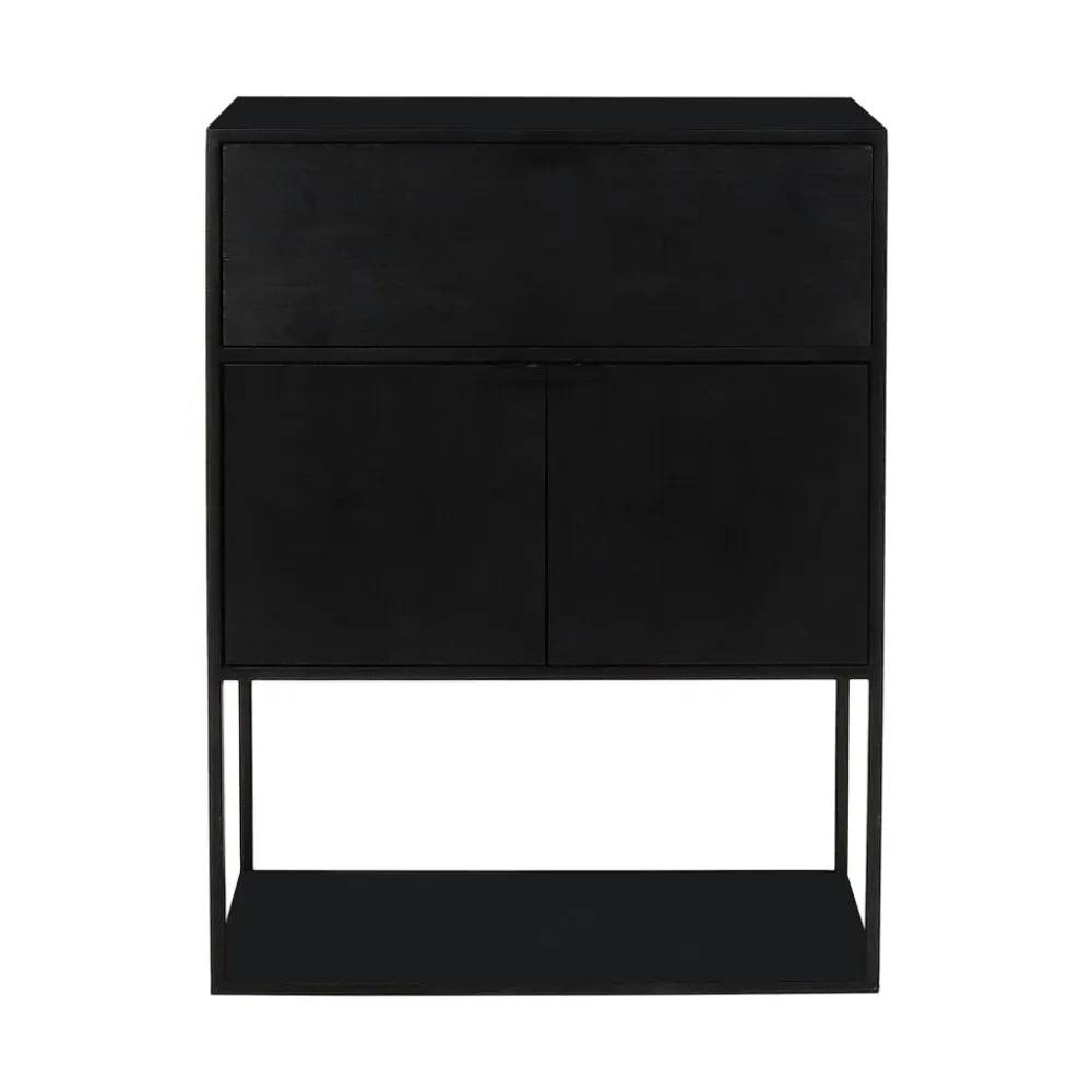 Pomax Étagères-ESZENTIAL - rack 2 portes 1 tiroir - métal / bois de sapin - L 60 x W 30 x H 80 cm - noir