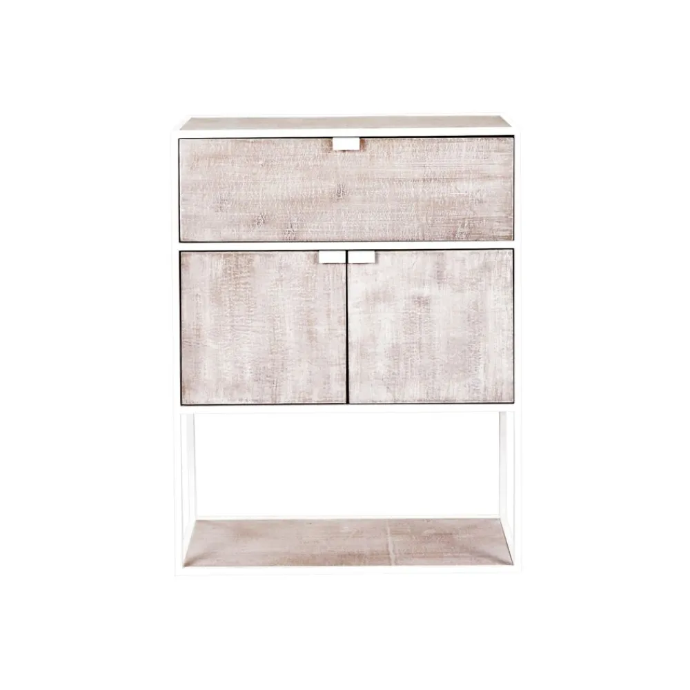 Pomax Étagères-ESZENTIAL - rack 2 portes 1 tiroir - métal / bois de sapin - L 60 x W 30 x H 80 cm - naturel/blanc