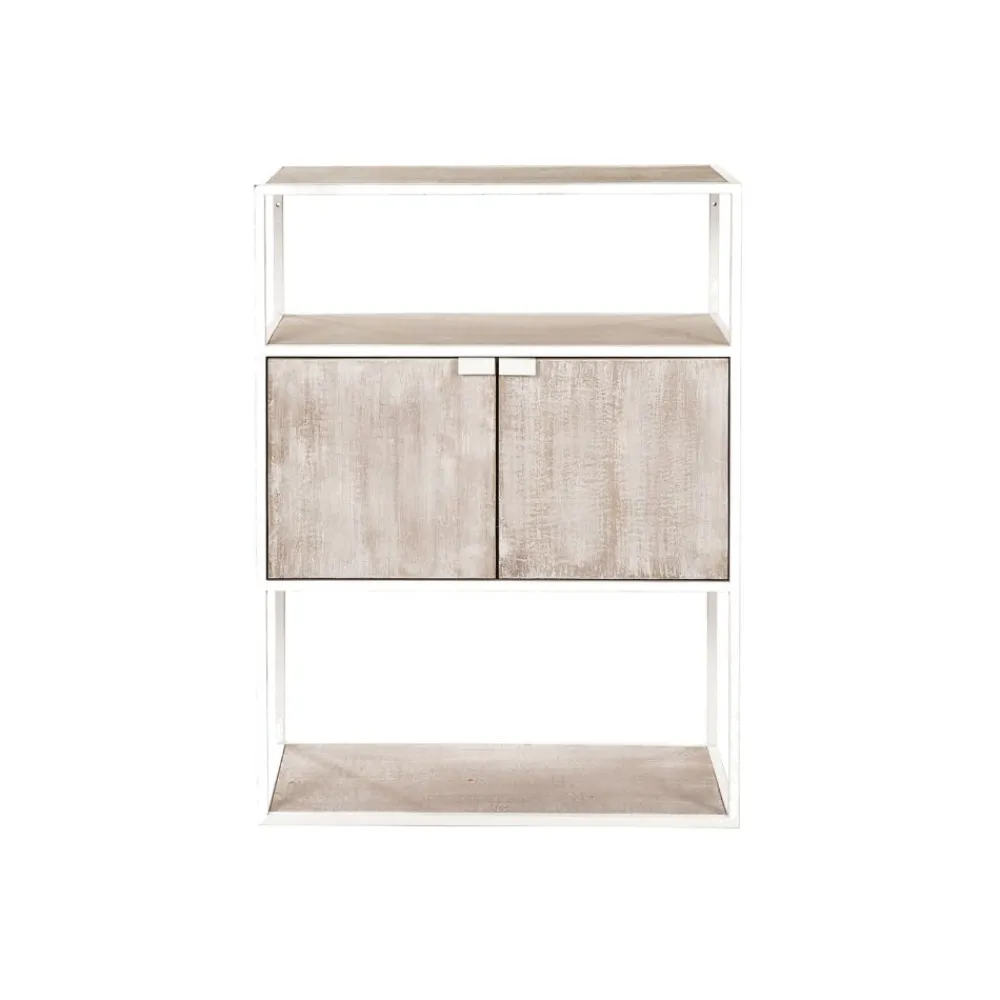 Pomax Étagères-ESZENTIAL - rack 2 portes - métal / bois de sapin - L 60 x W 30 x H 80 cm - naturel/blanc