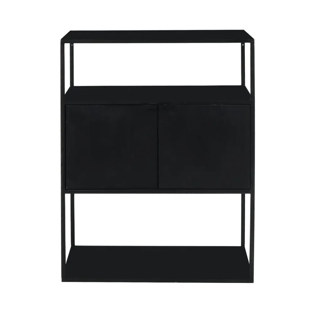 Pomax Étagères-ESZENTIAL - rack 2 portes - métal / bois de sapin - L 60 x W 30 x H 80 cm - noir