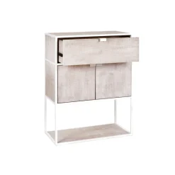 Pomax Étagères-ESZENTIAL - rack 2 portes 1 tiroir - métal / bois de sapin - L 60 x W 30 x H 80 cm - naturel/blanc