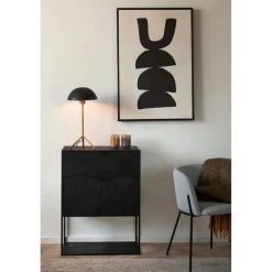 Pomax Étagères-ESZENTIAL - rack 2 portes 1 tiroir - métal / bois de sapin - L 60 x W 30 x H 80 cm - noir