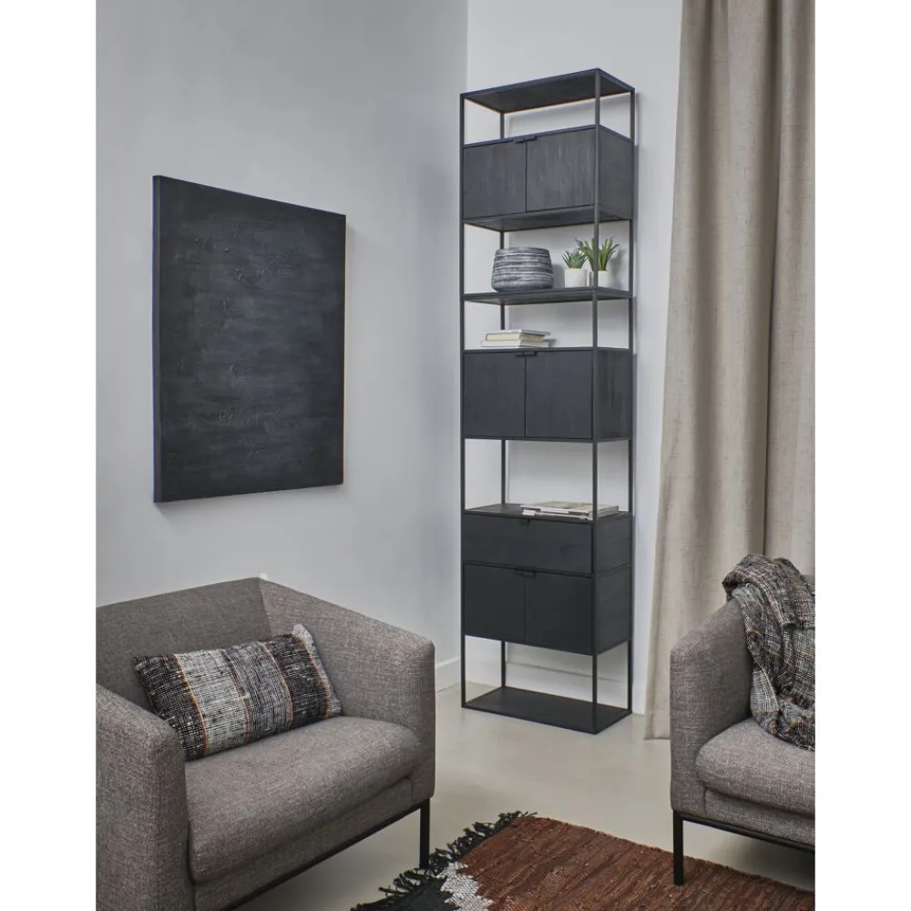 Pomax Étagères-ESZENTIAL - rack 2 portes - métal / bois de sapin - L 60 x W 30 x H 80 cm - noir