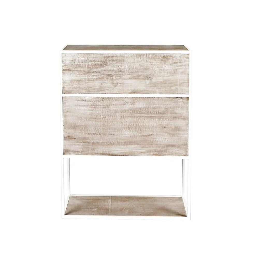 Pomax Étagères-ESZENTIAL - rack 2 portes 1 tiroir - métal / bois de sapin - L 60 x W 30 x H 80 cm - naturel/blanc