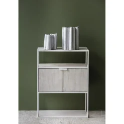 Pomax Étagères-ESZENTIAL - rack 2 portes - métal / bois de sapin - L 60 x W 30 x H 80 cm - naturel/blanc