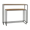 Pomax Consoles-ESZENTIAL - set/2 consoles - bois - métal - L 80/100 x W 30/30 x H 60/80 cm - naturel/noir