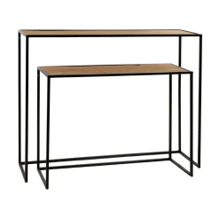 Pomax Consoles-ESZENTIAL - set/2 consoles - bois - métal - L 80/100 x W 30/30 x H 60/80 cm - naturel/noir