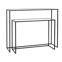 Pomax Consoles-ESZENTIAL - set/2 meubles console - métal / verre - L 80/100 x W 30/30 x H 60/80 cm - noir