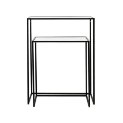 Pomax Consoles-ESZENTIAL - set/2 meubles console - métal / verre - L 50/60 x W 30/30 x H 60/80 cm - noir