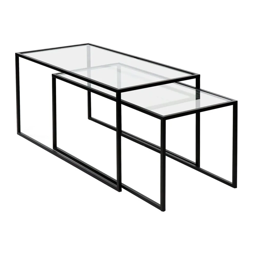Pomax Tables Basses | Tables-ESZENTIAL - set/2 tables basses - métal / verre - L 75/80 x W 35/40 x H 35/40 cm - noir