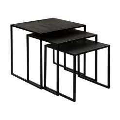 Pomax Tables Basses | Tables-ESZENTIAL - set/3 tables d'appoint - métal / bois de sapin - L 45/40/35 x W 45/40/35 x H 45/40/35 cm - noir