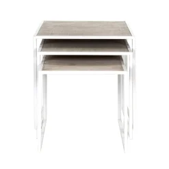 Pomax Tables Basses | Tables-ESZENTIAL - set/3 tables d'appoint - métal / bois de sapin - L 45/40/35 x W 45/40/35 x H 45/40/35 cm - naturel/blanc