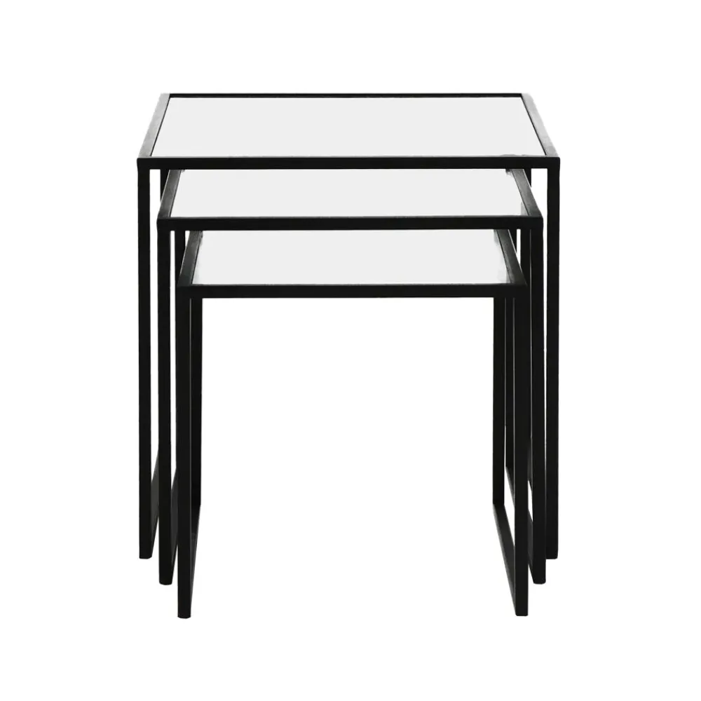 Pomax Tables Basses | Tables-ESZENTIAL - set/3 tables d'appoint - métal / verre - L 45/40/35 x W 45/40/35 x H 45/40/35 cm - noir