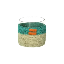 Pomax Photophores / T-lights-FIESTA - photophore - jonc de mer / verre - DIA 10 x H 10 cm - aqua