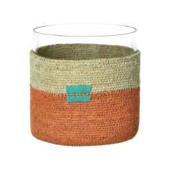 Pomax Photophores / T-lights-FIESTA - photophore - jonc de mer / verre - DIA 15 x H 15 cm - orange