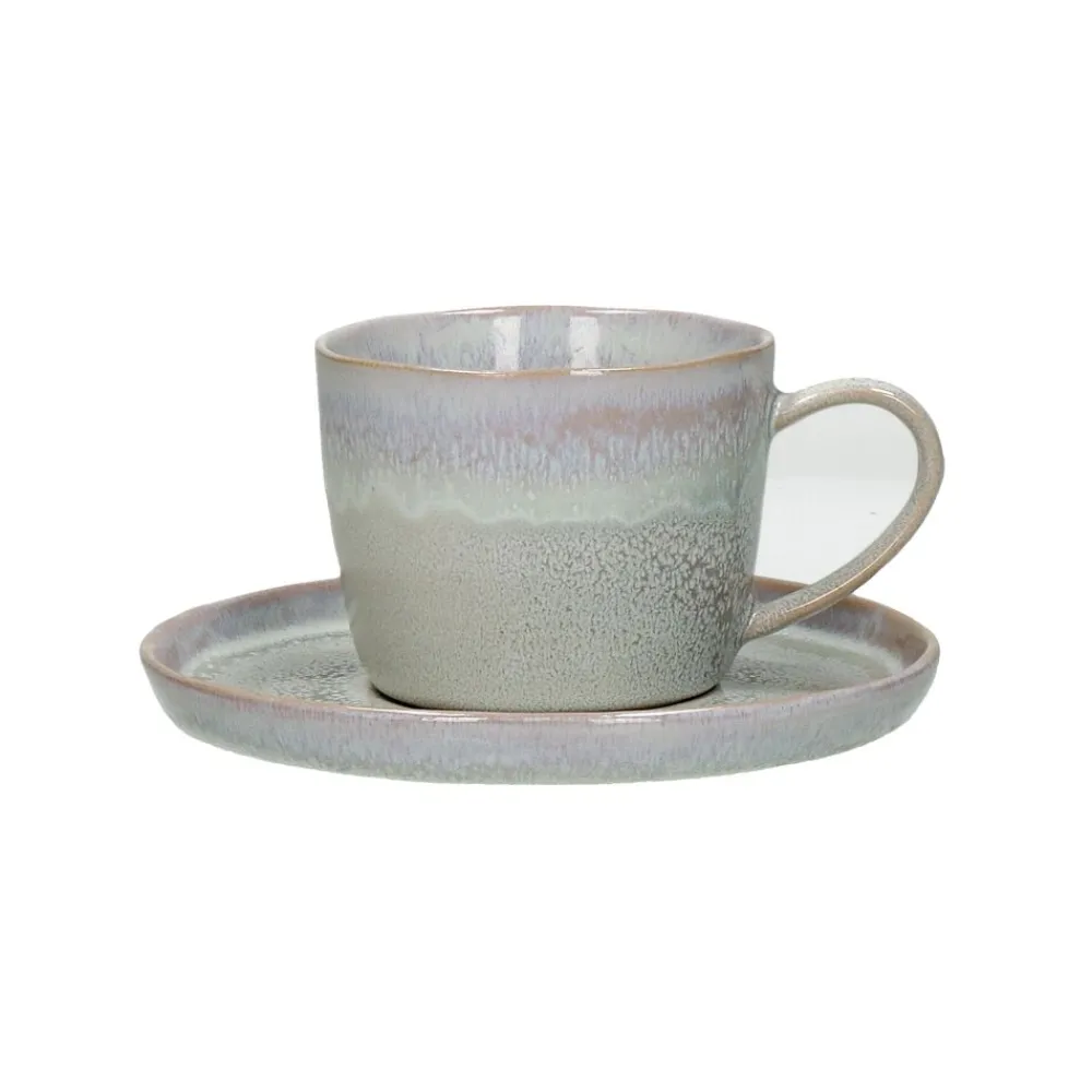 Pomax Vaisselle-FLOCON - tasse & soucoupe - grès - DIA 8 / 14,50 x H 8 cm - taupe