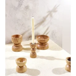Pomax Chandeliers-FLORENCE - bougeoir - bois de frêne / fer - DIA 8 x H 8 cm - naturel