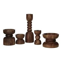 Pomax Chandeliers-FLORENCE - bougeoir - bois de frêne - DIA 6 x H 12 cm - noyer