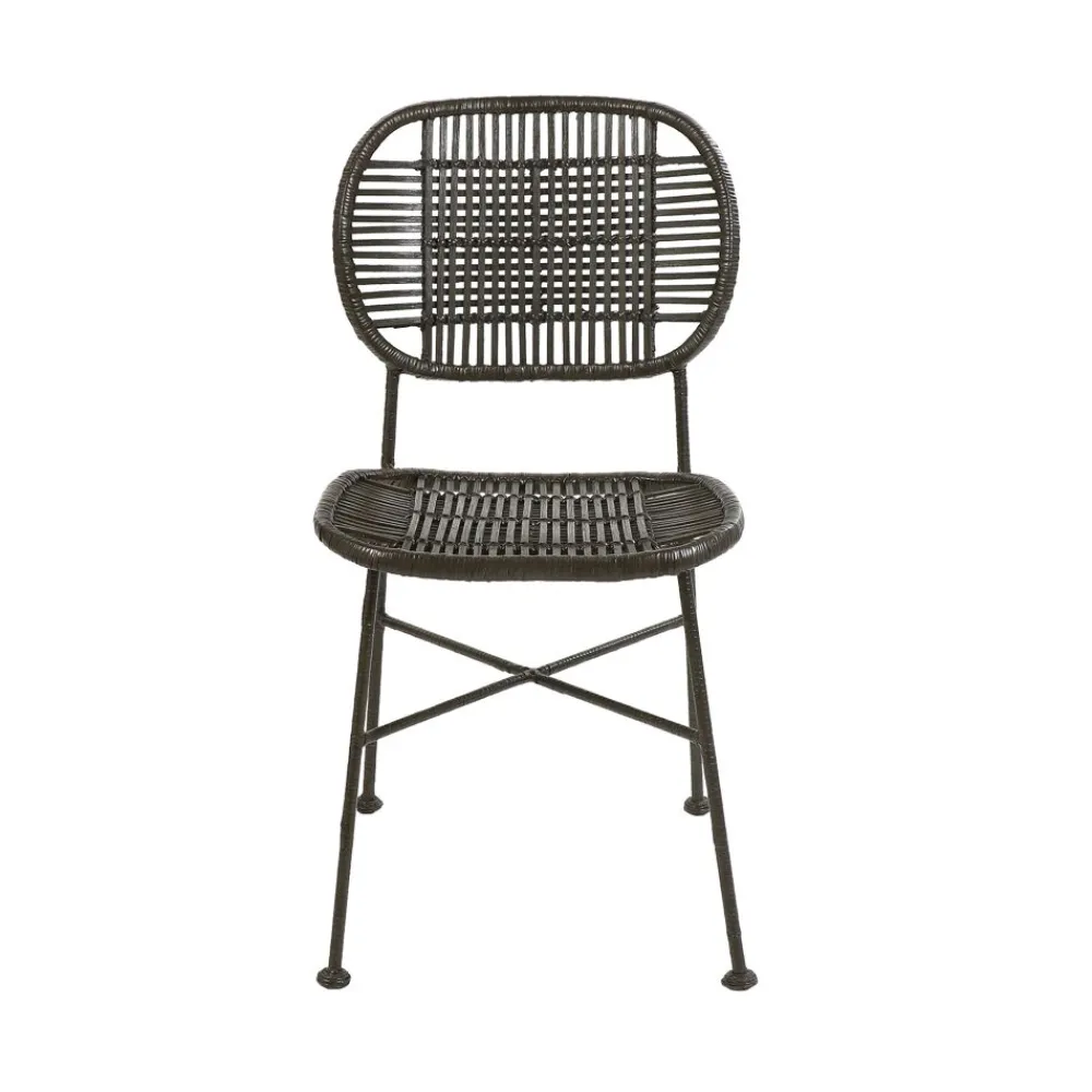 Pomax Chaises-GENEVA - chaise - rotin / métal - L 51,5 x W 43,5 x H 83 cm - noir