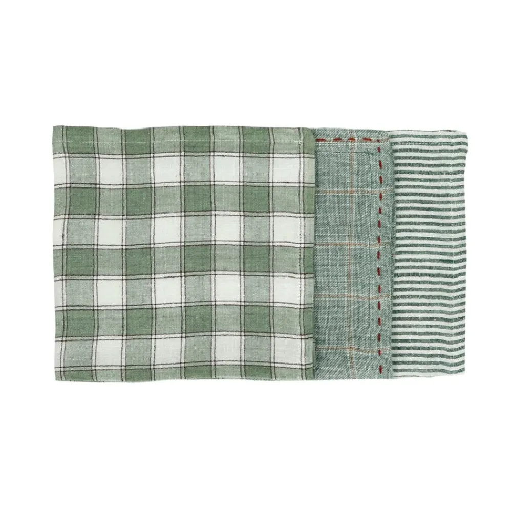 Pomax Linge De Table-GENOVA - set/3 serviettes - lin délavé - L 40 x W 40 cm - vert