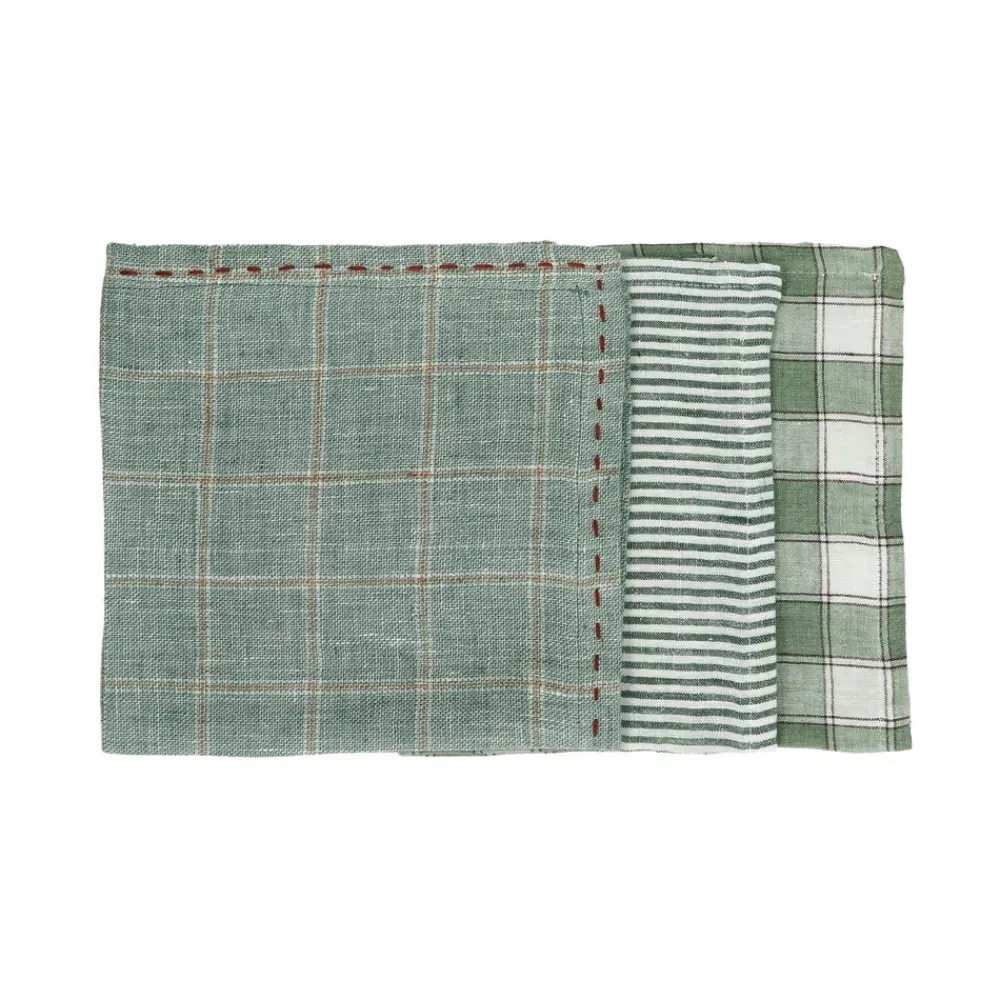 Pomax Linge De Table-GENOVA - set/3 serviettes - lin délavé - L 40 x W 40 cm - vert
