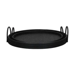 Pomax Plateaux-HAMADAS - set/2 plateaux - rotin / papier - DIA 39/45 x H 2,7/3,5 cm - noir