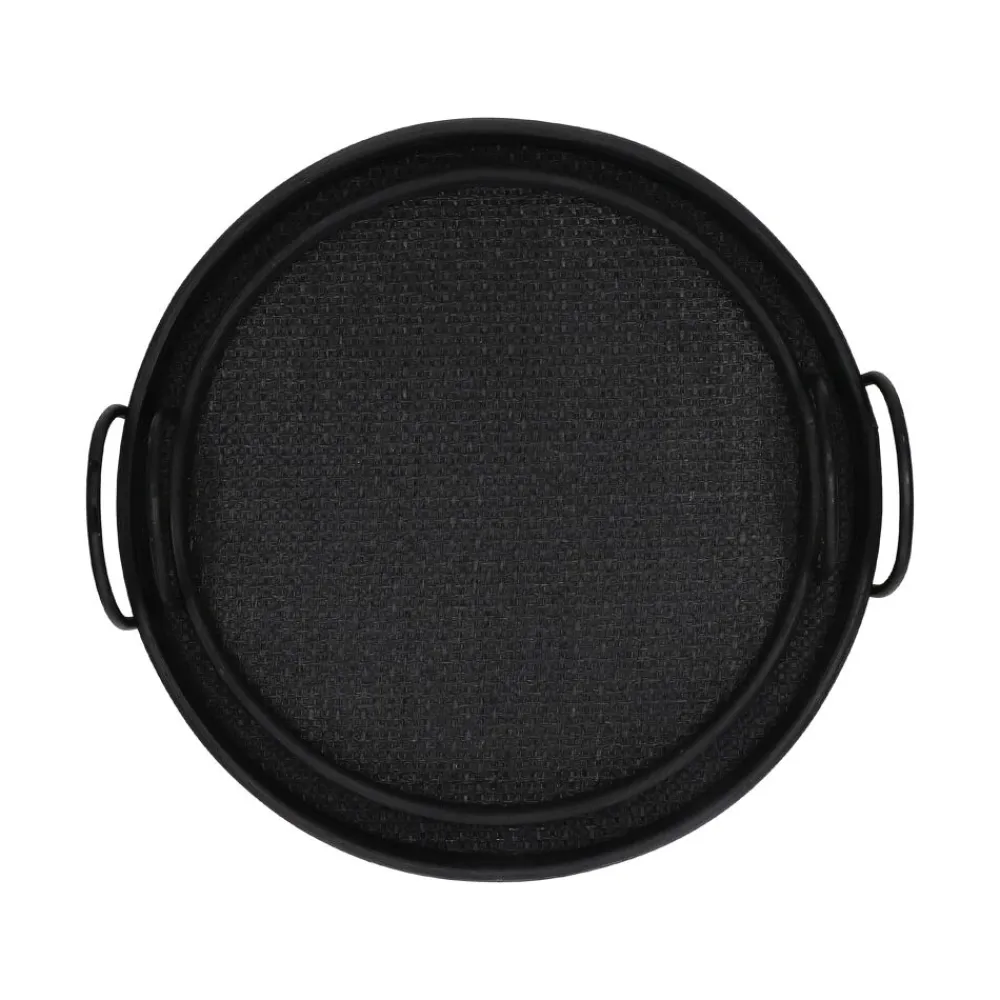 Pomax Plateaux-HAMADAS - set/2 plateaux - rotin / papier - DIA 39/45 x H 2,7/3,5 cm - noir