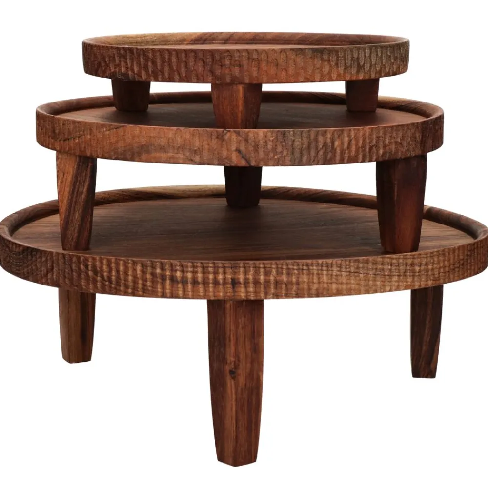 Pomax Plateaux-HOMMAGE - plateau - bois d'acacia - DIA 36 x H 14 cm - noyer