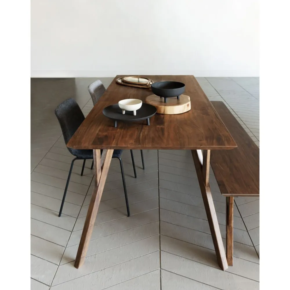 Pomax Bancs-HOPPER - banc - bois d'acacia - L 180 x W 40 x H 45 cm - noyer