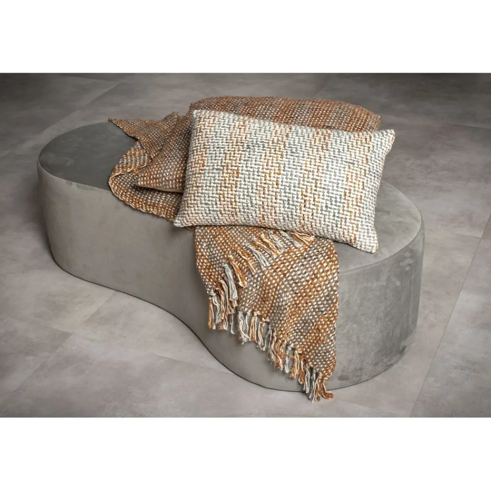 Pomax Poufs-HORTA - banc - velours / polyester - L 120 x W 60 x H 36 cm - gris clair