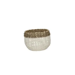 Pomax Bols & Paniers-INEZ - set/4 paniers - papier / jonc de mer - DIA 17/23/32/42 x H 14/19/24/27 cm - noir/blanc