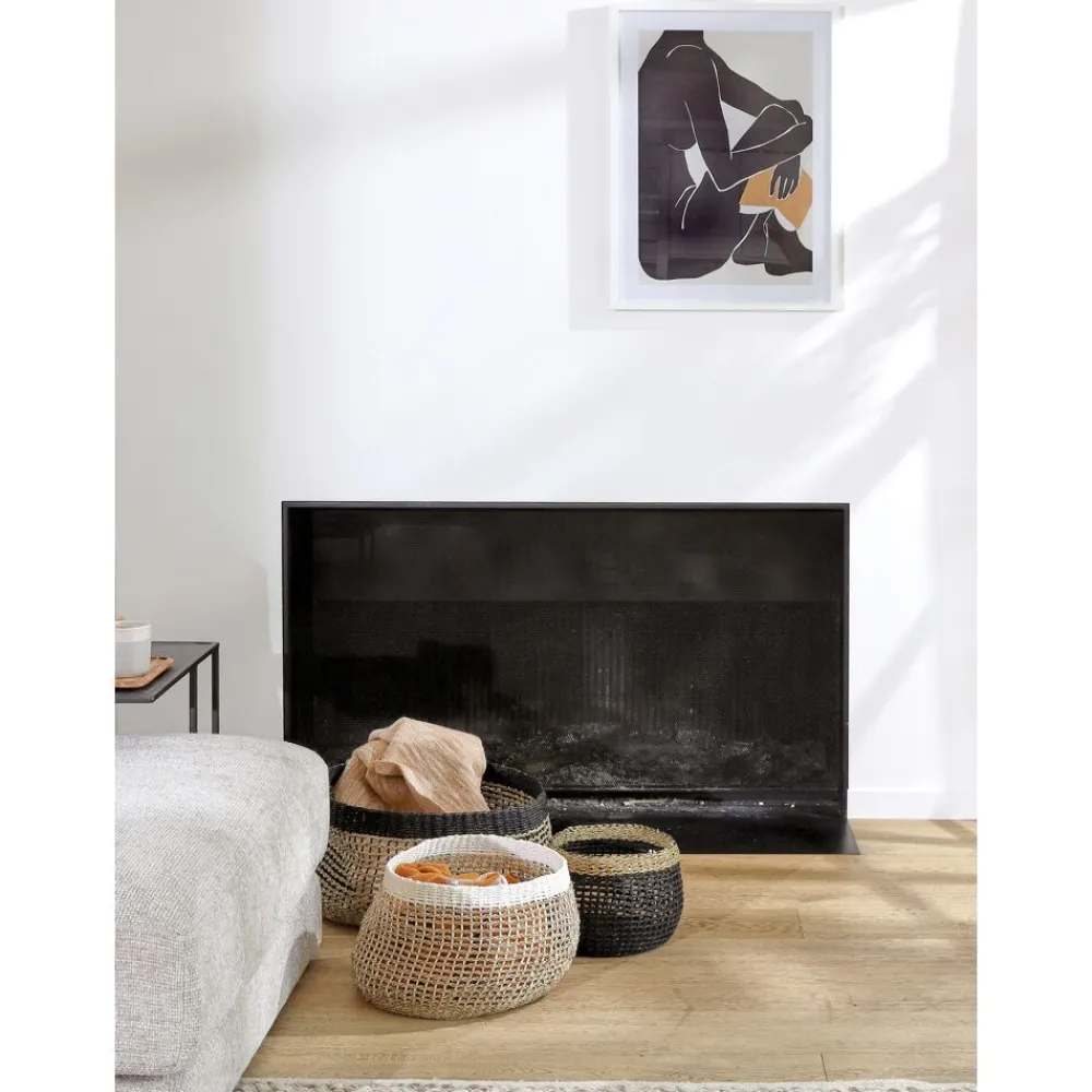 Pomax Bols & Paniers-INEZ - set/4 paniers - papier / jonc de mer - DIA 17/23/32/42 x H 14/19/24/27 cm - noir/blanc