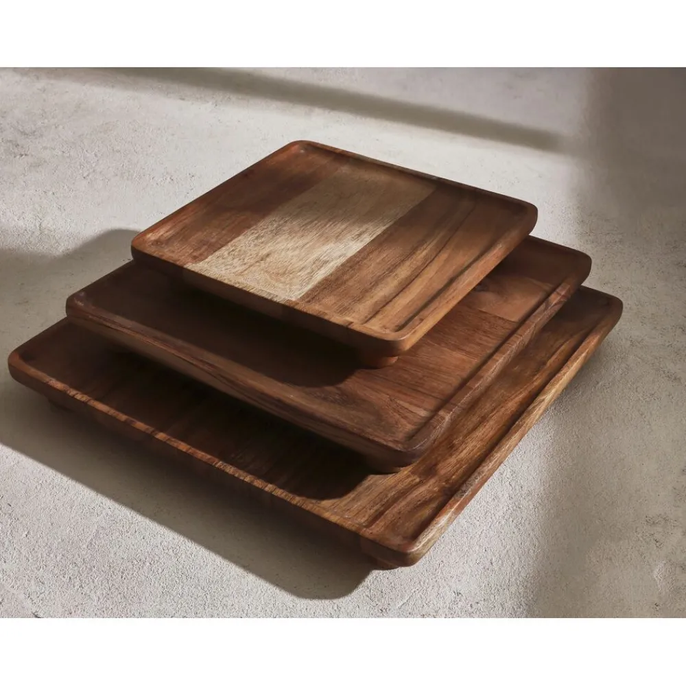 Pomax Bols & Paniers-KAY - plat - bois d'acacia - L 20 x W 20 x H 3,5 cm - naturel