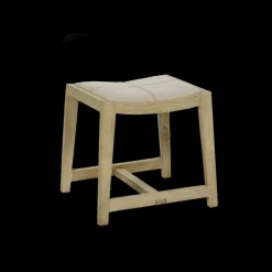Pomax Tabourets-KENT - tabouret - bois de mangier / coton - L 40 x W 35 x H 45 cm - naturel