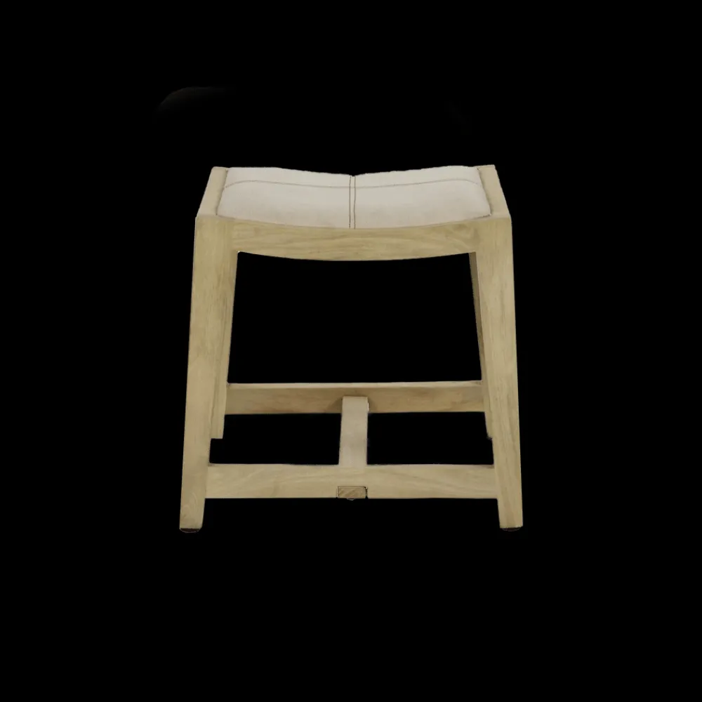 Pomax Tabourets-KENT - tabouret - bois de mangier / coton - L 40 x W 35 x H 45 cm - naturel