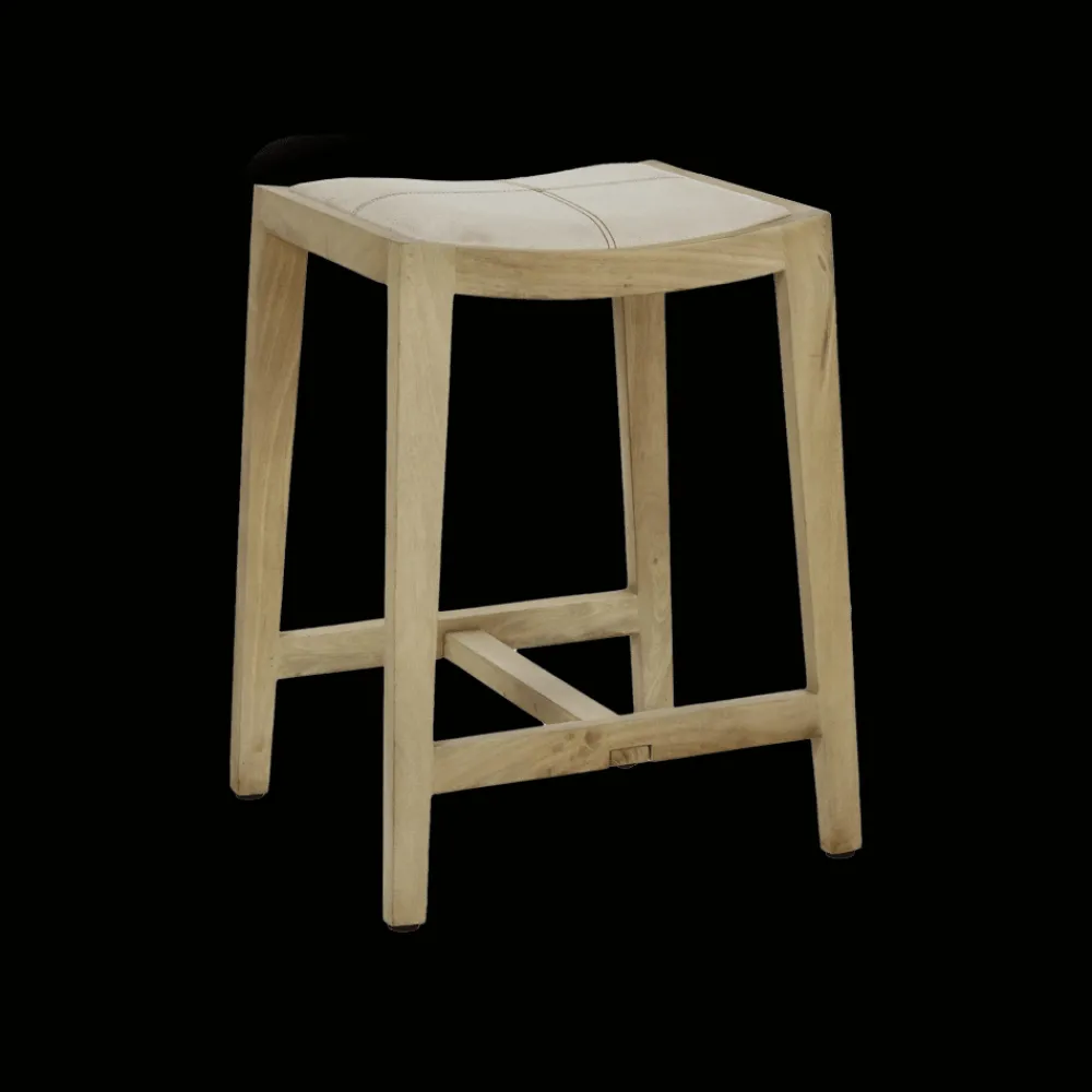 Pomax Tabourets-KENT - tabouret de bar - bois de mangier / coton - L 40 x W 35 x H 65 cm - naturel