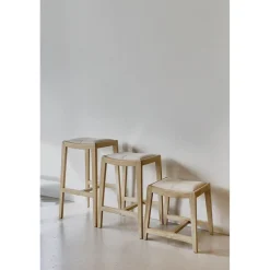Pomax Tabourets-KENT - tabouret de bar - bois de mangier / coton - L 40 x W 35 x H 76 cm - naturel