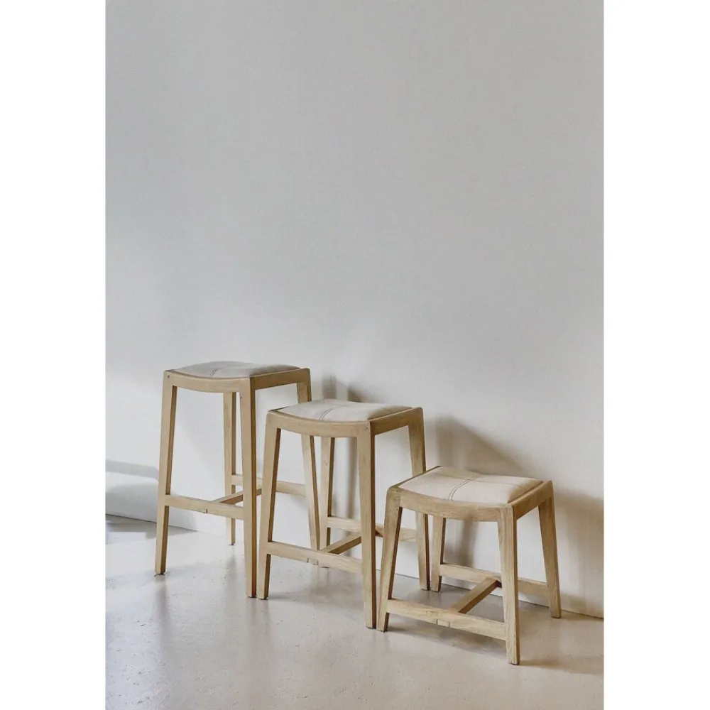 Pomax Tabourets-KENT - tabouret de bar - bois de mangier / coton - L 40 x W 35 x H 65 cm - naturel