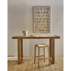 Pomax Tabourets-KENT - tabouret de bar - bois de mangier / coton - L 40 x W 35 x H 65 cm - naturel