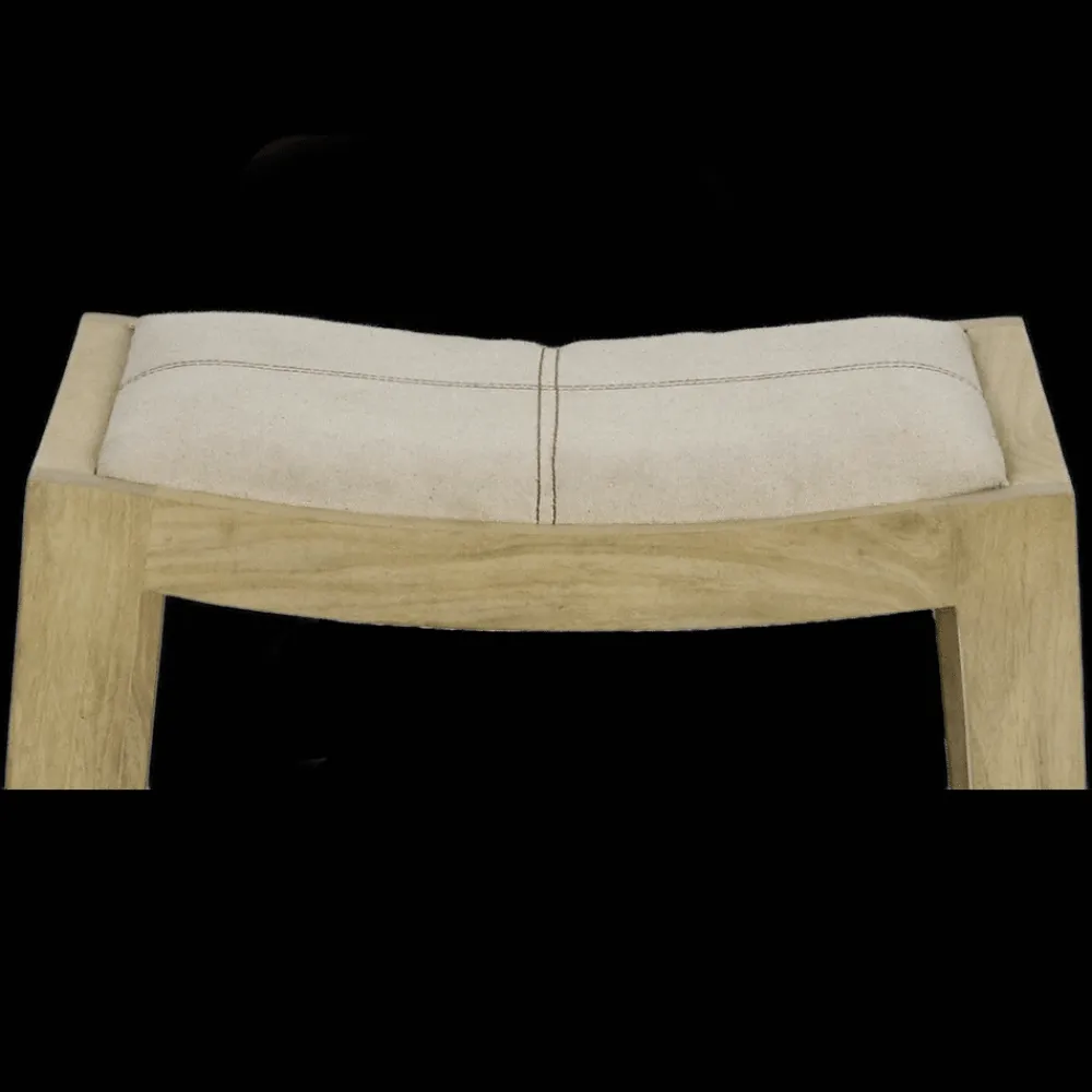Pomax Tabourets-KENT - tabouret de bar - bois de mangier / coton - L 40 x W 35 x H 65 cm - naturel