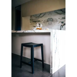 Pomax Chaises De Bar | Tabourets-KENT - tabouret de bar - bois de mangier - L 40 x W 35 x H 65 cm - noir